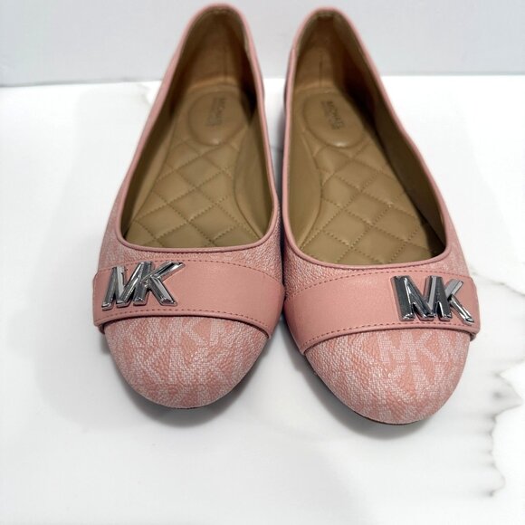 Michael Kors Jilly Logo Print Ballet Flats MK Hardware Pink Soft Girl Size 8M - Picture 2 of 11